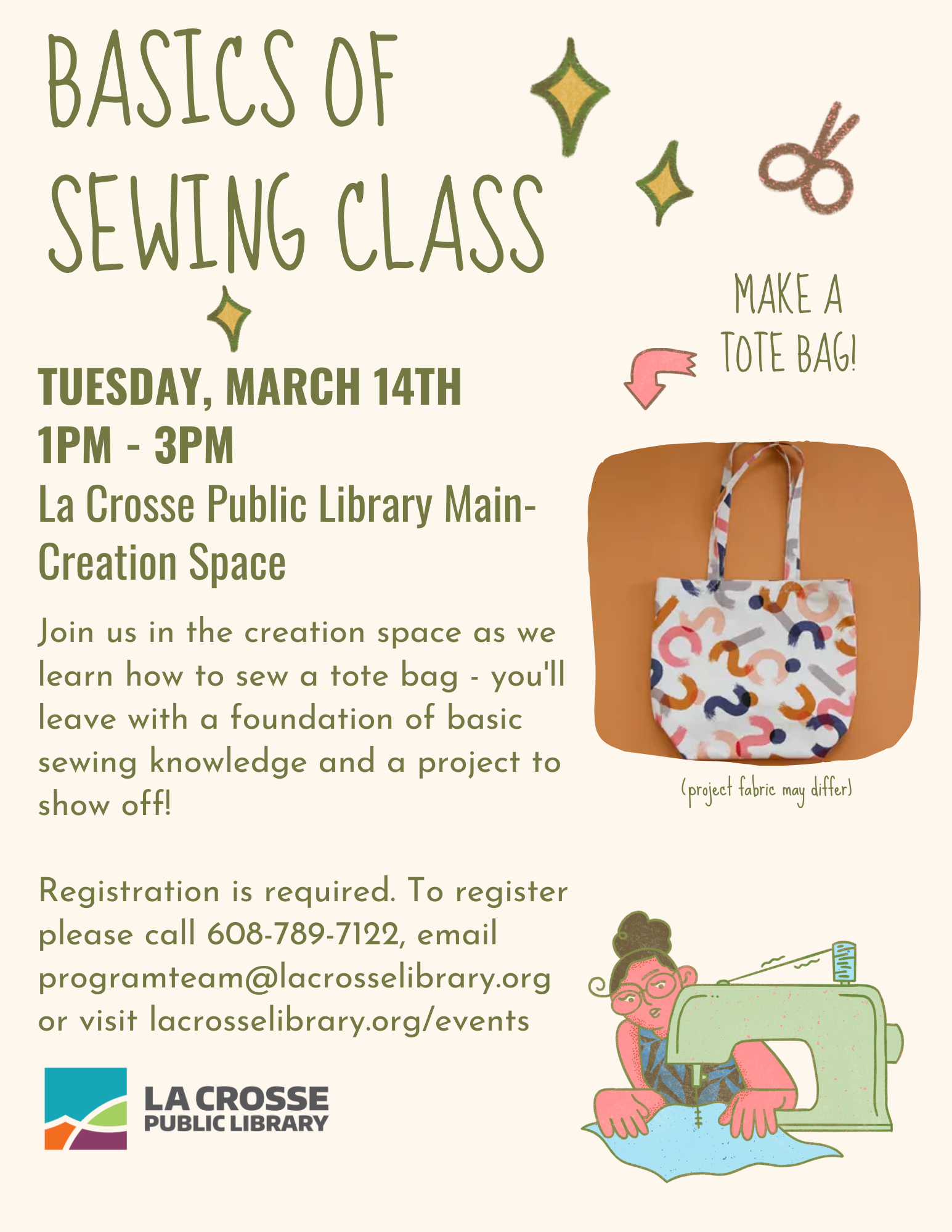 Basics of Sewing Class Tote Bag La Crosse Public Library